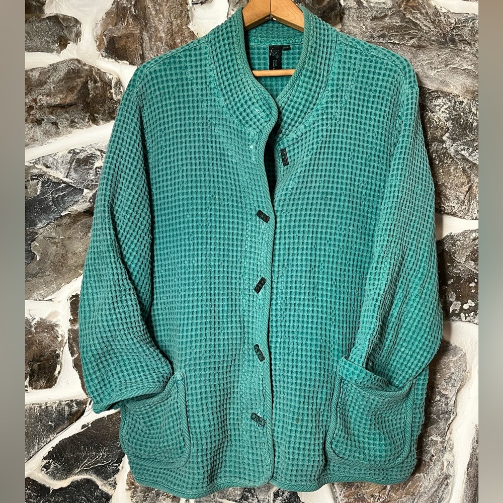 VINTAGE Waffle cardigan in Robins Egg Blue